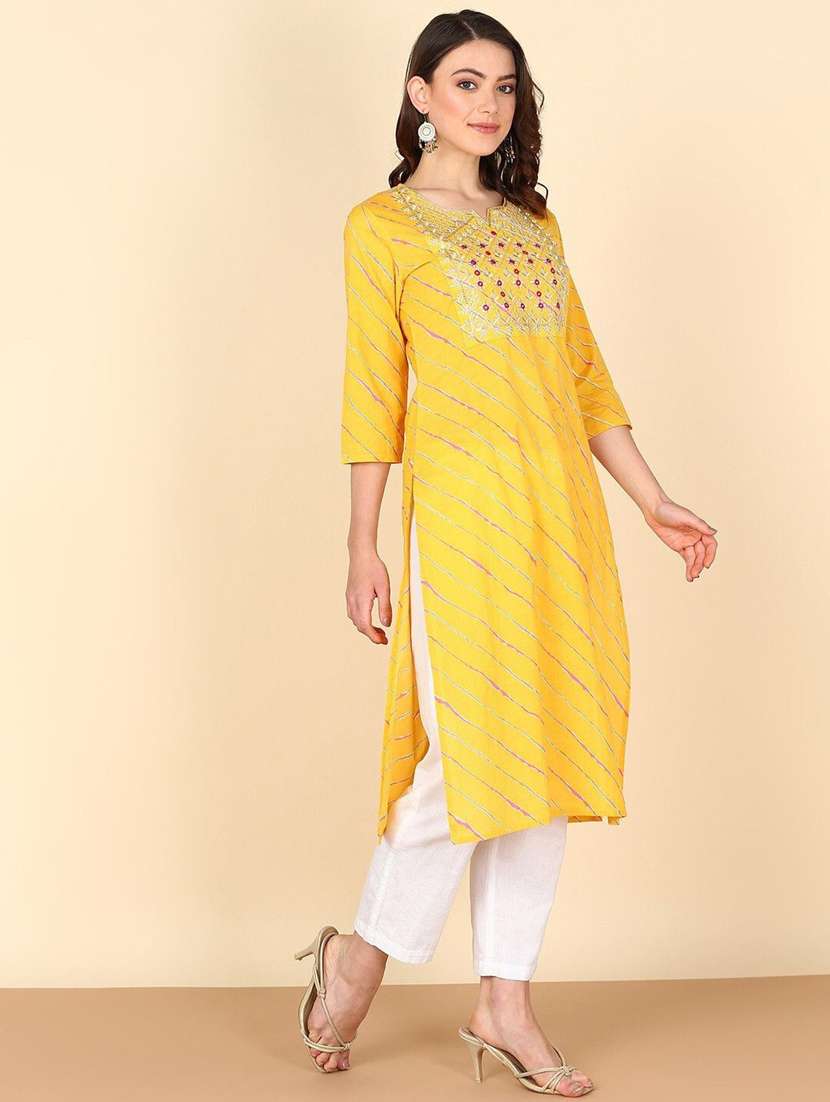 women leheriya printed three quarter sleeve straight kurta - 22406856 -  Standard Image - 2