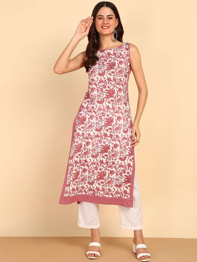 women floral printed sleeveless straight kurta - 22406870 -  Standard Image - 2