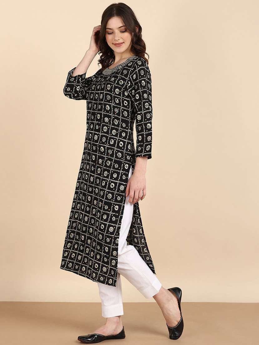 women printed three quarter sleeve straight kurta - 22406874 -  Standard Image - 2