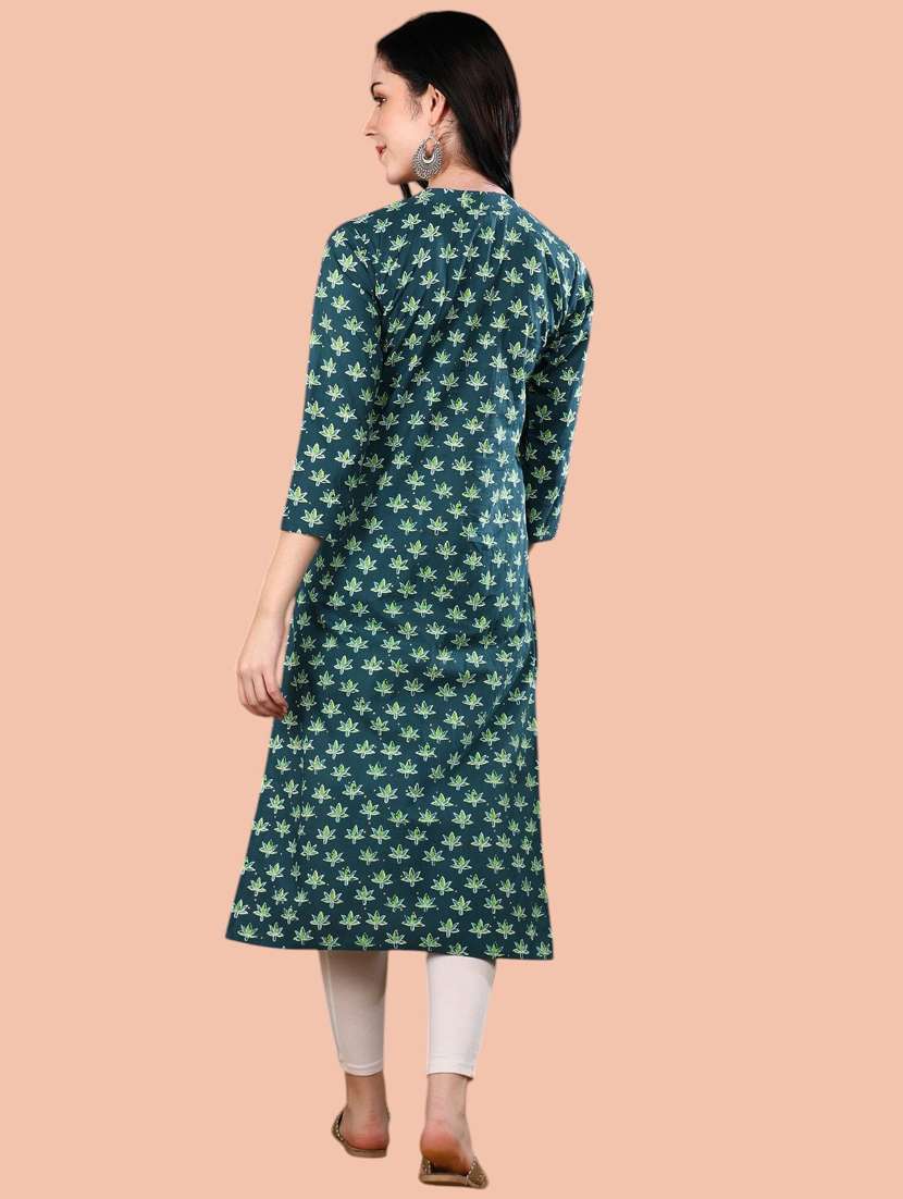 women printed three quarter sleeve straight kurta - 22406876 -  Standard Image - 2