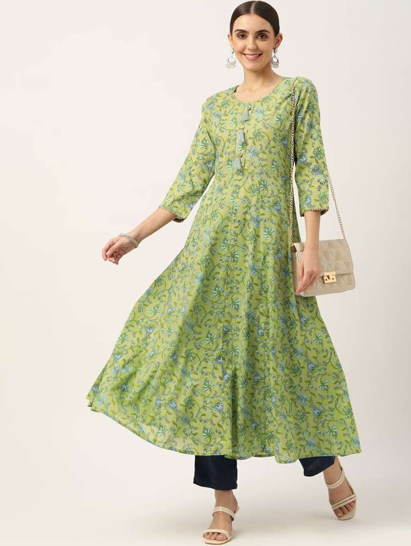 women floral printed three quarter sleeve anarkali kurta - 22406893 -  Standard Image - 2