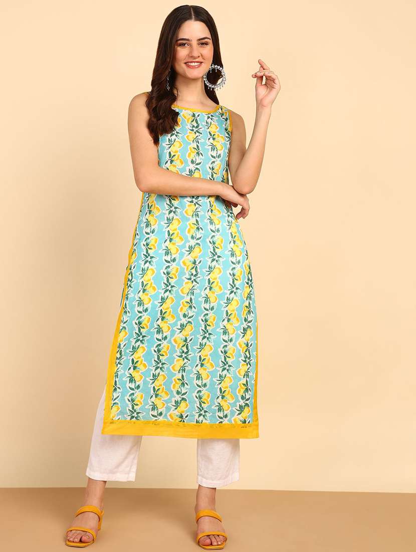 women printed sleeveless straight kurta - 22406906 -  Standard Image - 2