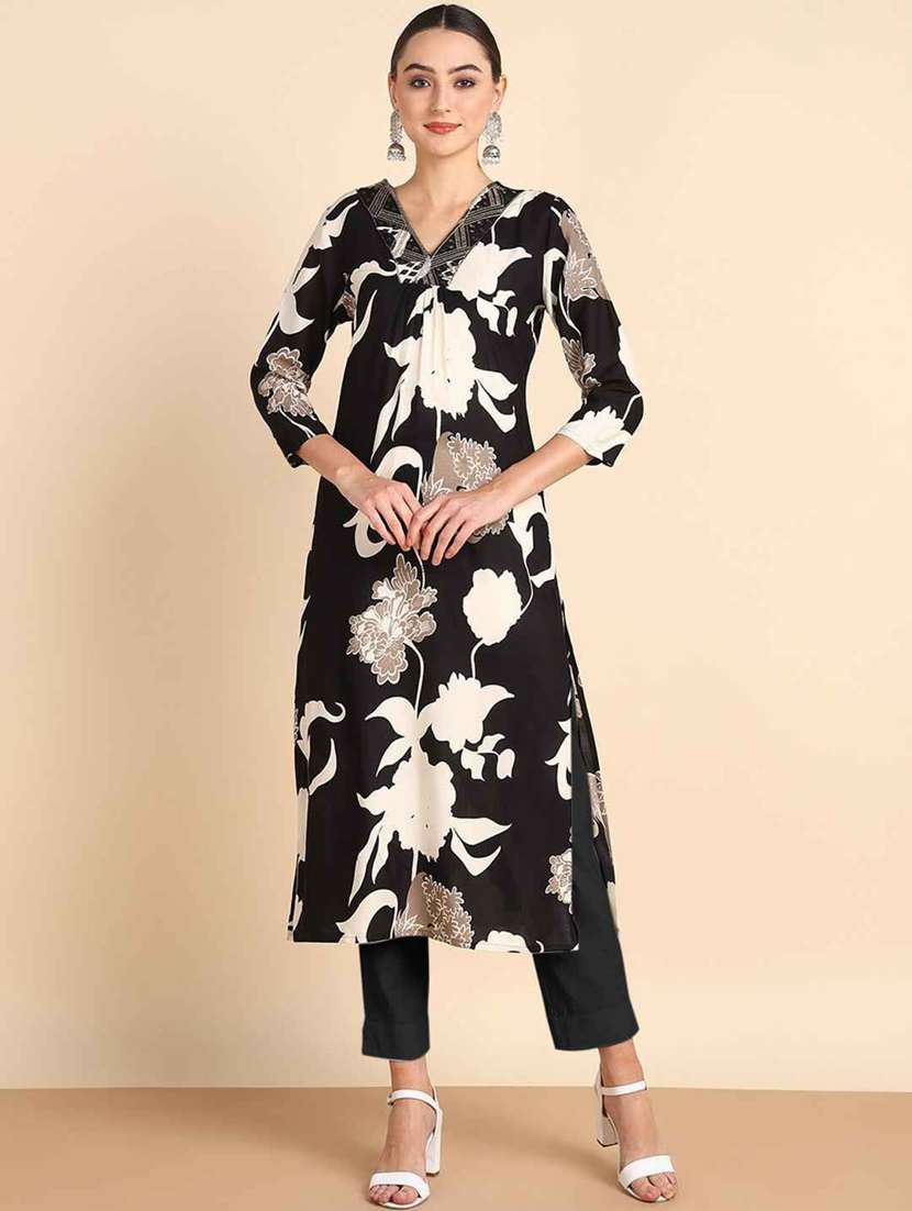 Women Floral Three Quarter Sleeve A-line Kurta - 22406929 -  Standard Image - 2