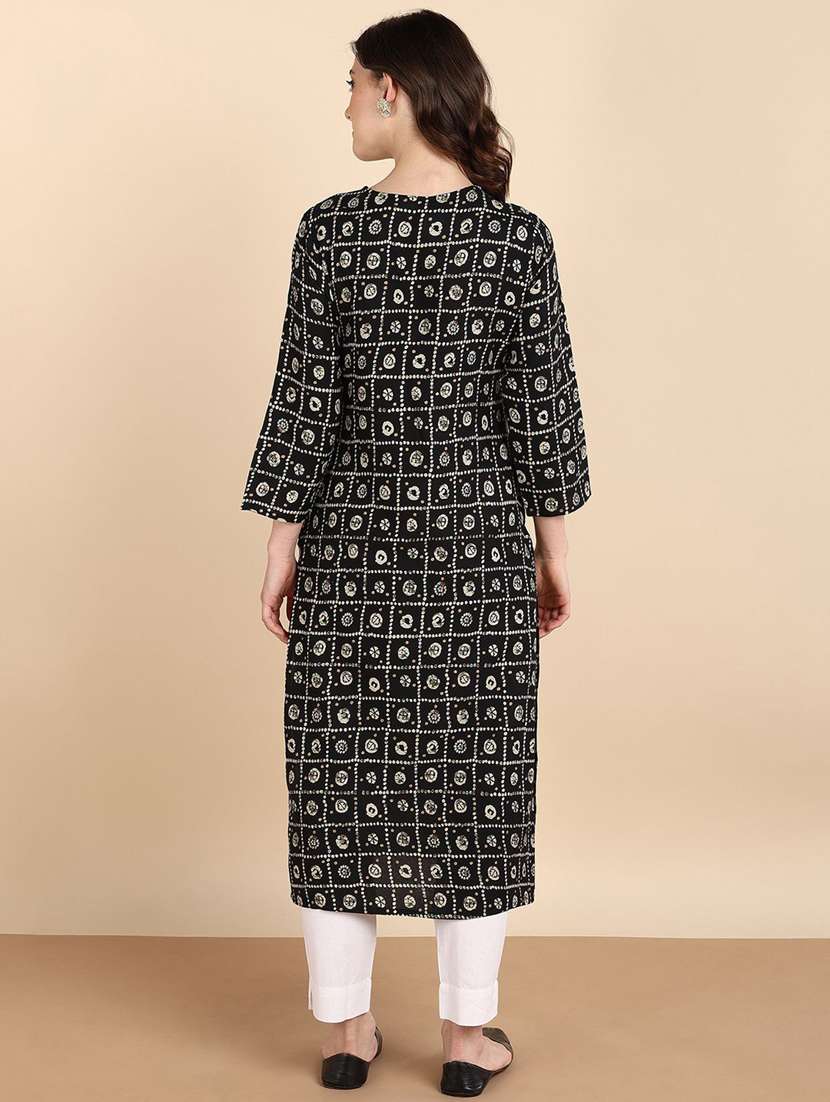 women printed three quarter sleeve straight kurta - 22406994 -  Standard Image - 2