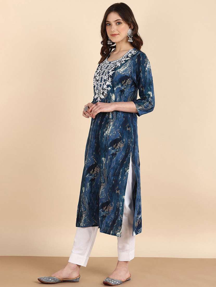 women printed three quarter sleeve straight kurta - 22406998 -  Standard Image - 2