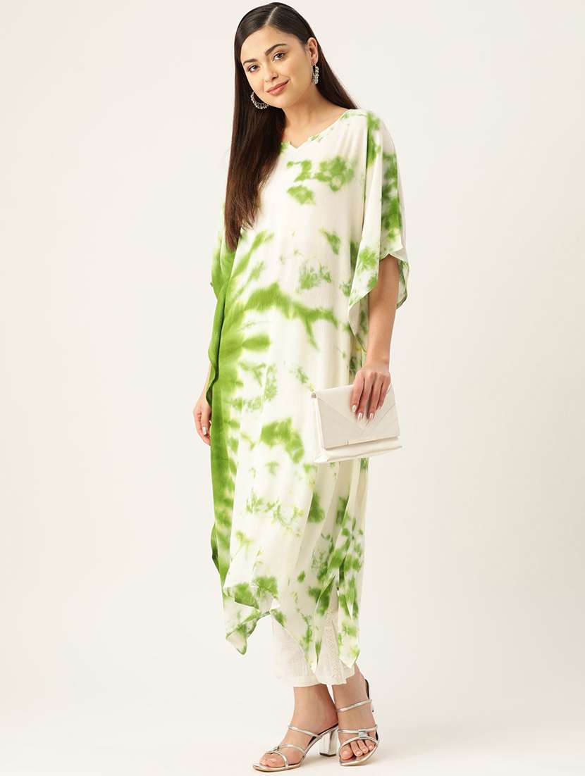 women tie & dye printed kimono sleeve kaftan kurta - 22407003 -  Standard Image - 2