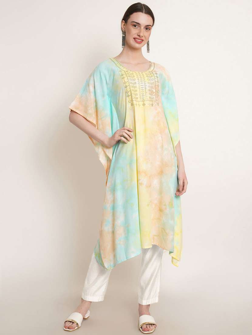 women tie & dye printed kimono sleeve kaftan kurta - 22407008 -  Standard Image - 2