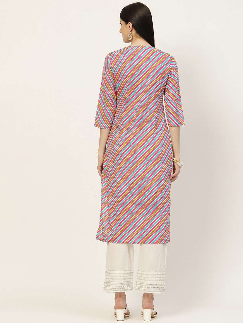 women leheriya three quarter sleeve straight kurta - 22407016 -  Standard Image - 2