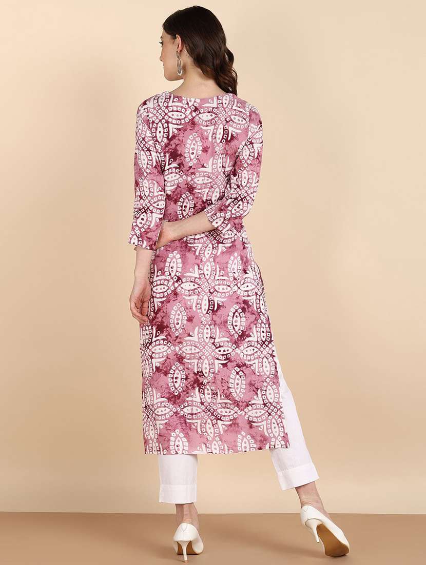 women printed three quarter sleeve straight kurta - 22407037 -  Standard Image - 2