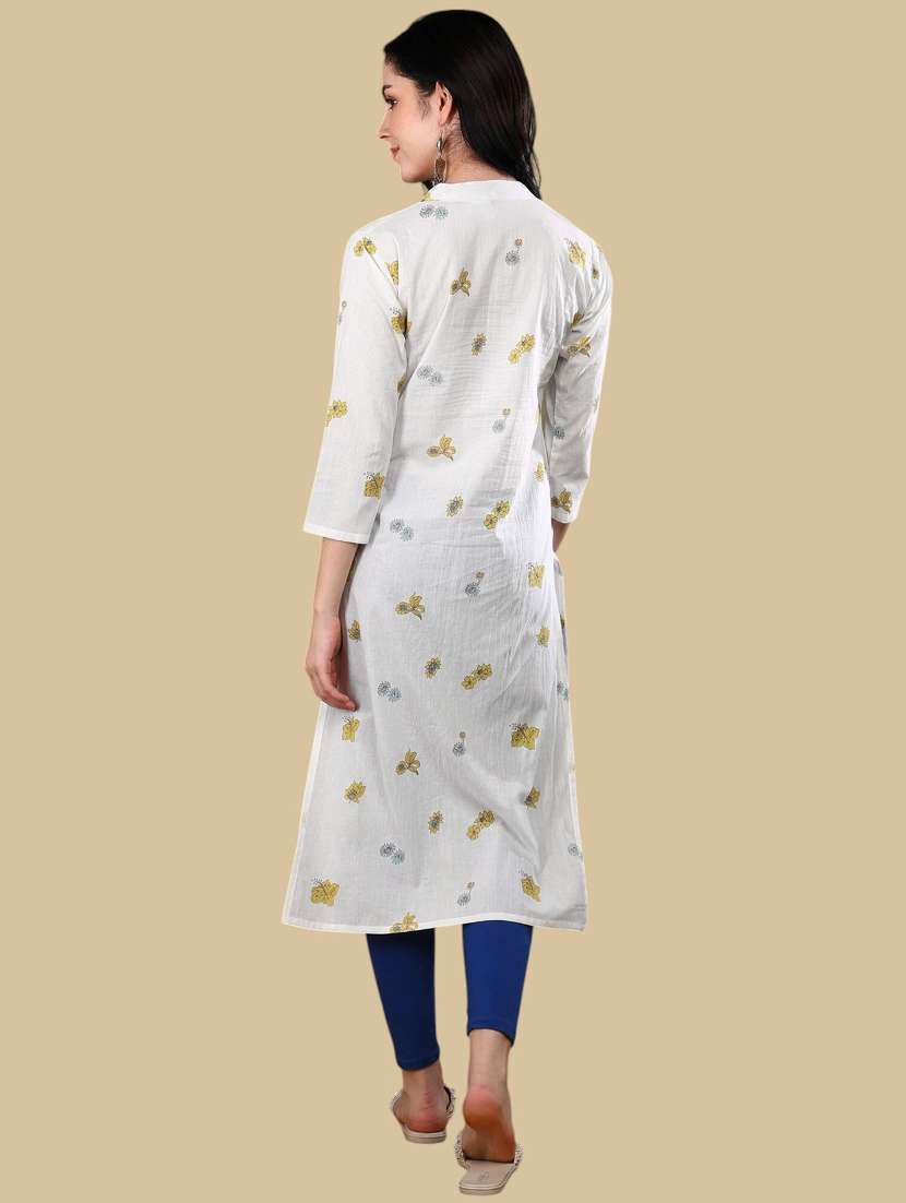 women floral three quarter sleeve straight kurta - 22407040 -  Standard Image - 2