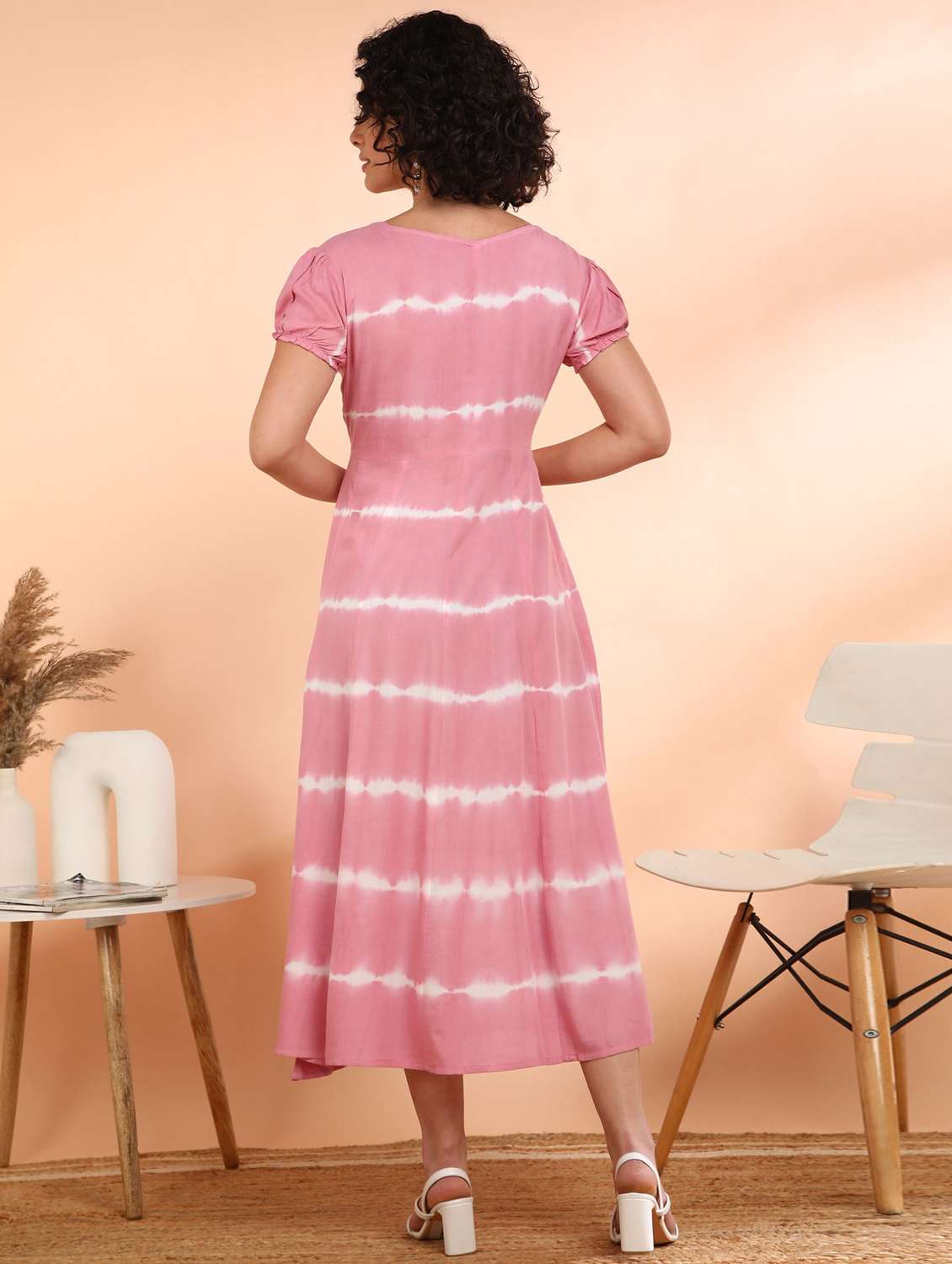 women tie & dye printed puff sleeve ethnic dress - 22407042 -  Standard Image - 2