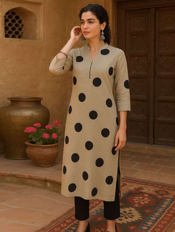women polka dot three quarter sleeve straight kurta - 22407052 -  Standard Image - 2