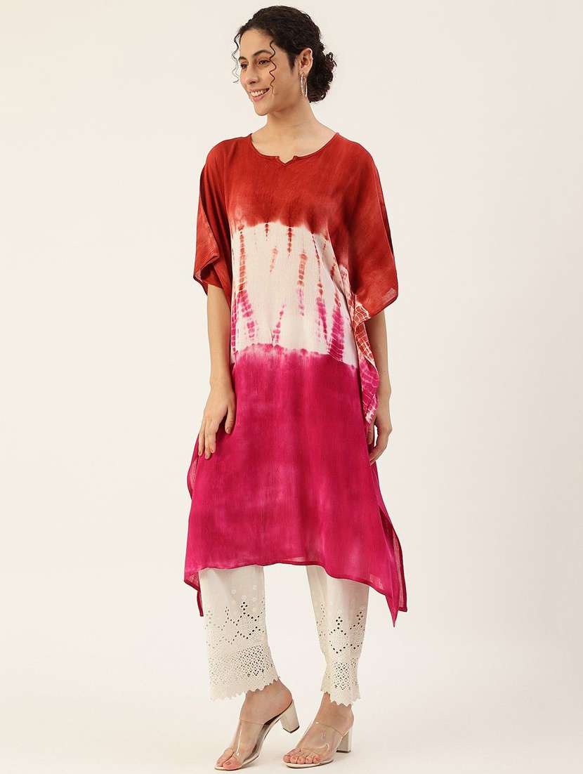 women tie & dye printed kimono sleeve kaftan kurta - 22407060 -  Standard Image - 2