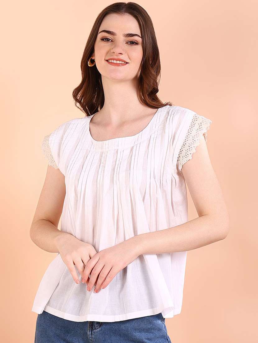 women solid cap sleeve a-line top - 22407095 -  Standard Image - 2