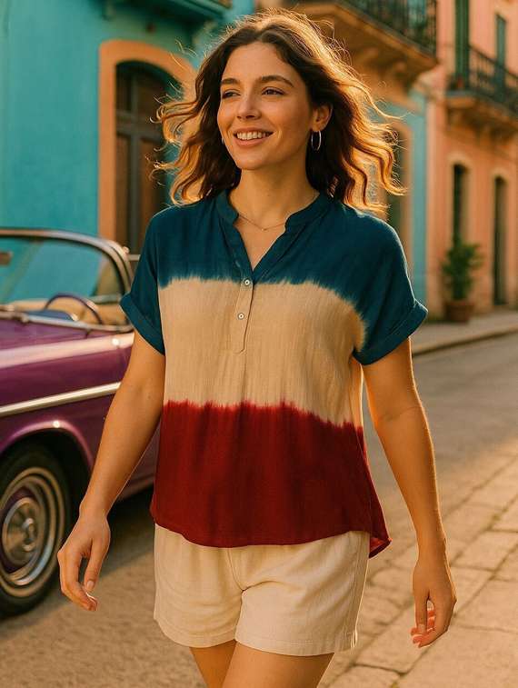 women tie & dye short sleeve regular top