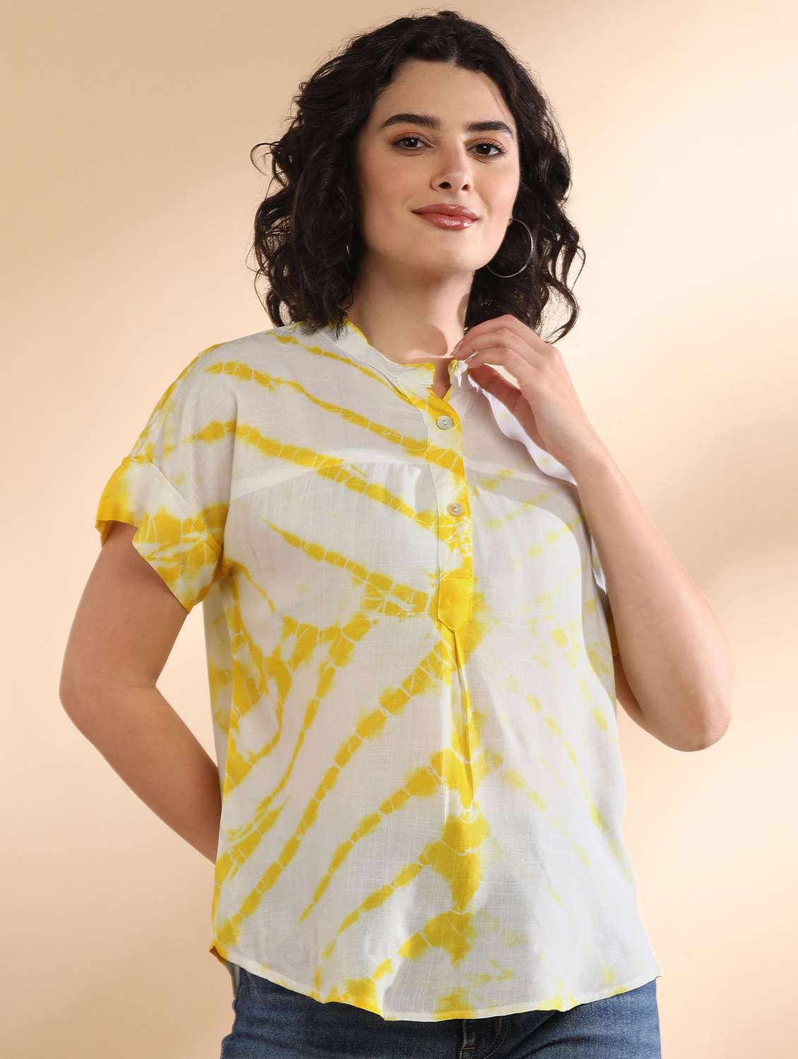 women tie and dyed short sleeve regular top