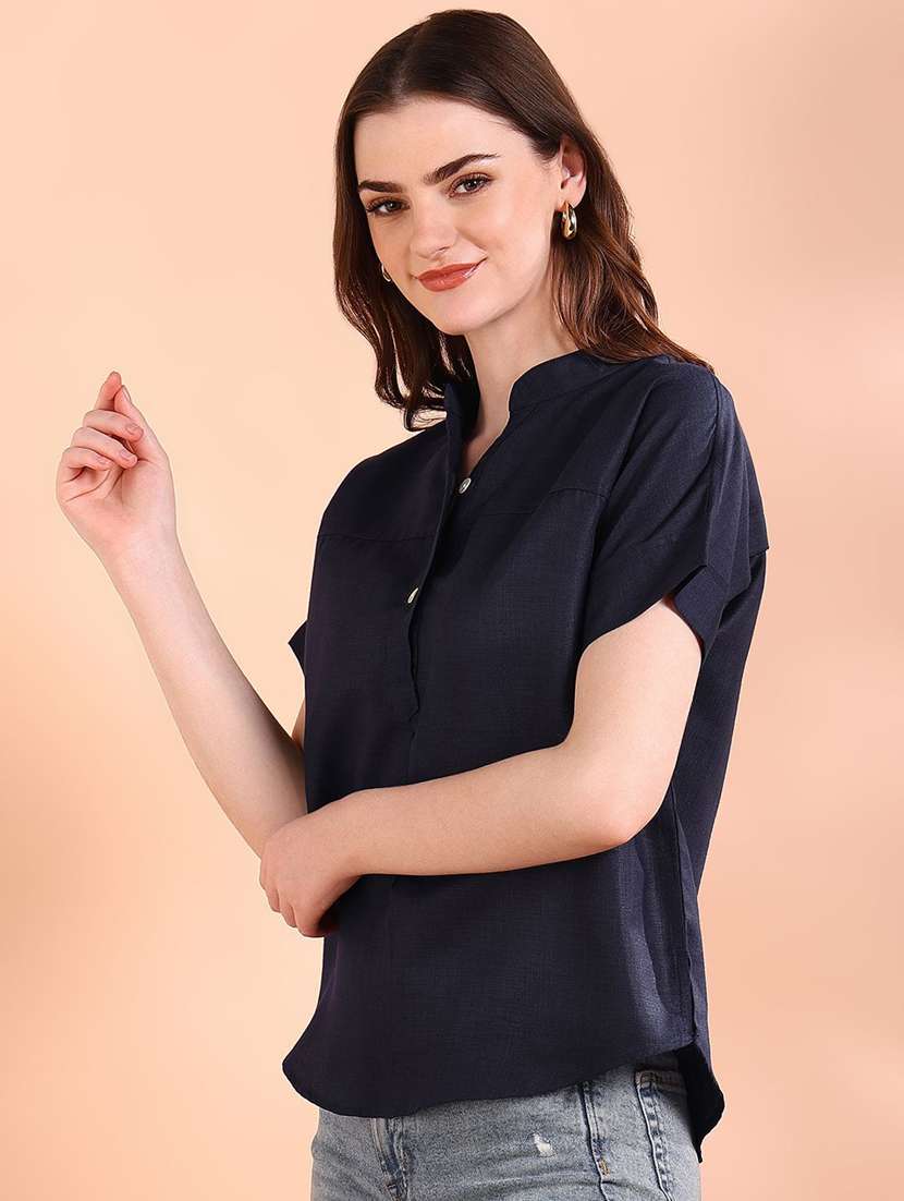 women solid short sleeve regular top - 22407160 -  Standard Image - 2