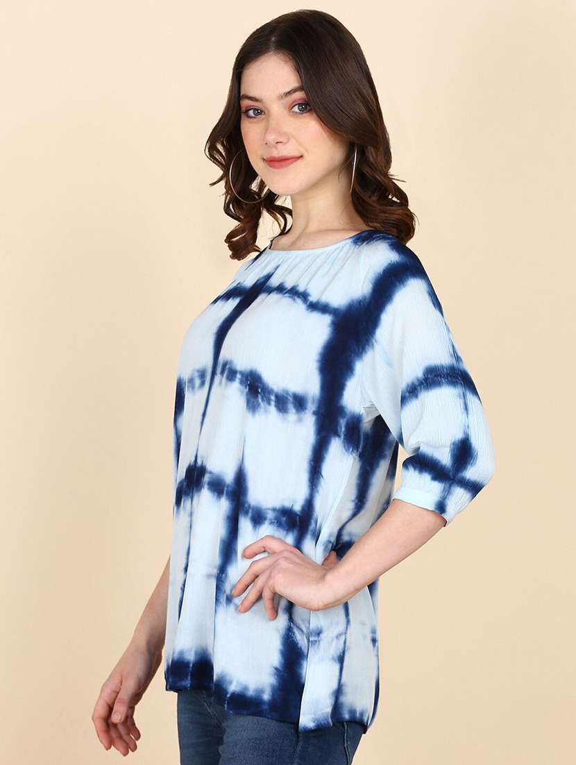 women tie & dye three quarter sleeve top - 22407161 -  Standard Image - 2