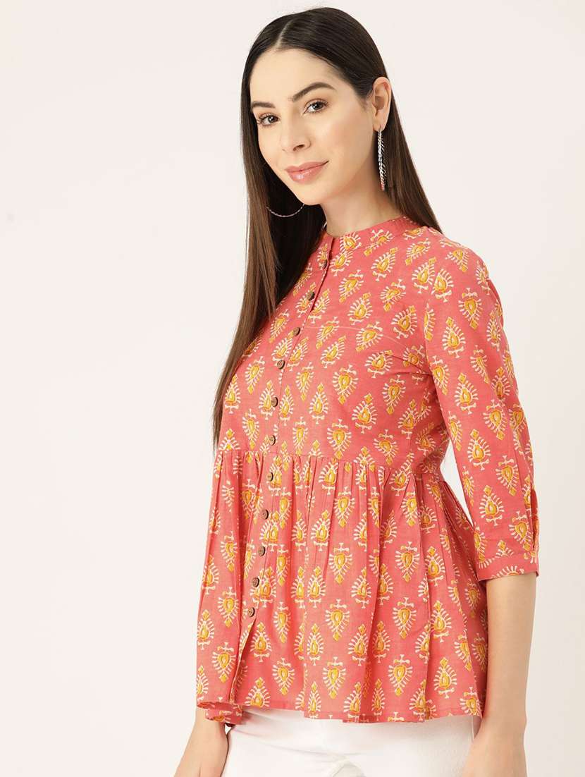 women printed three quarter sleeve flared top - 22407162 -  Standard Image - 2
