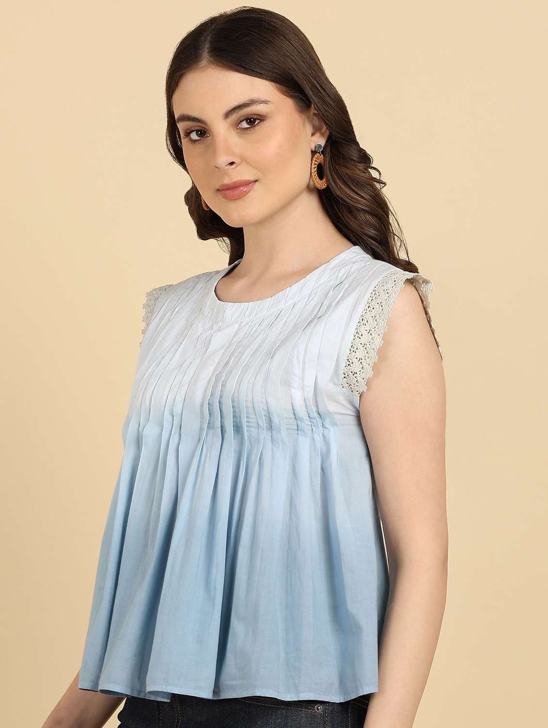 women tie and dyed cap sleeve a-line top - 22407203 -  Standard Image - 2