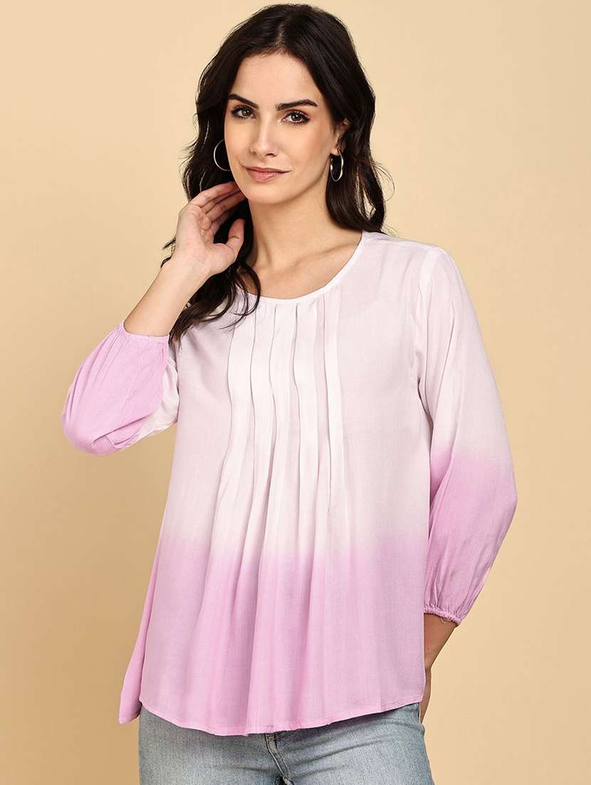 women tie & dye three quarter sleeve a-line top