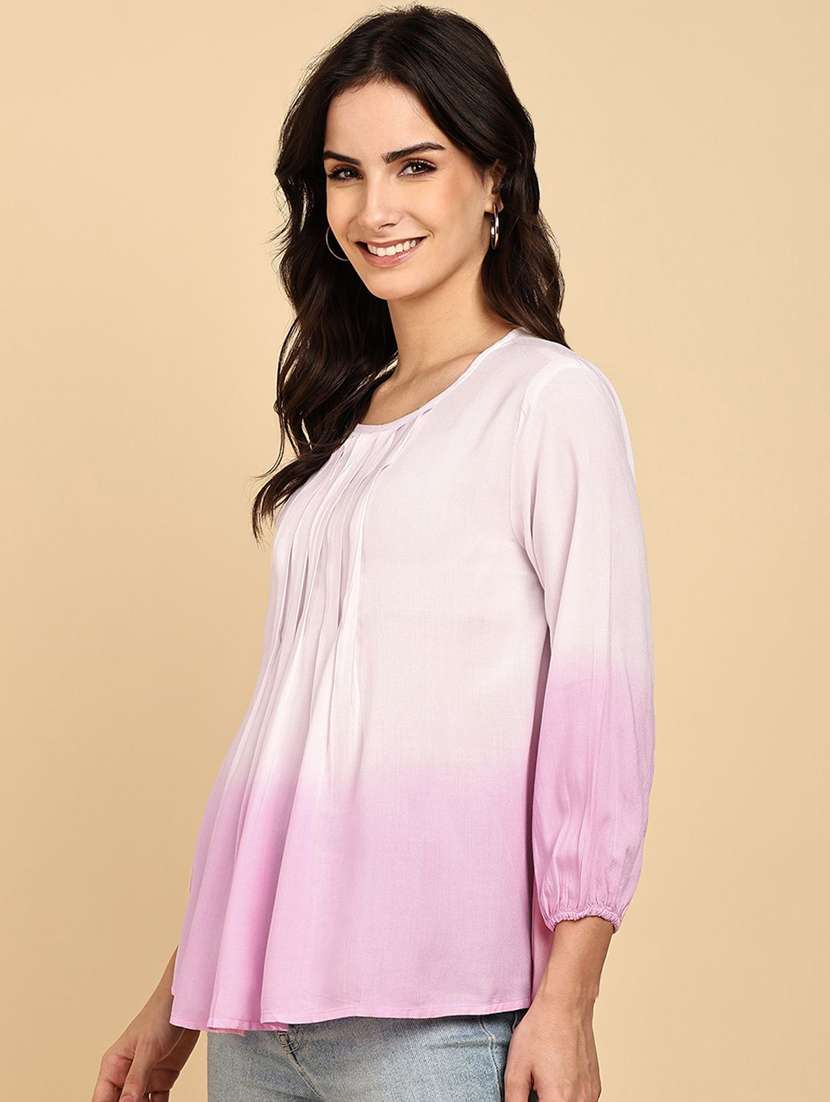 women tie & dye three quarter sleeve a-line top - 22407211 -  Standard Image - 2