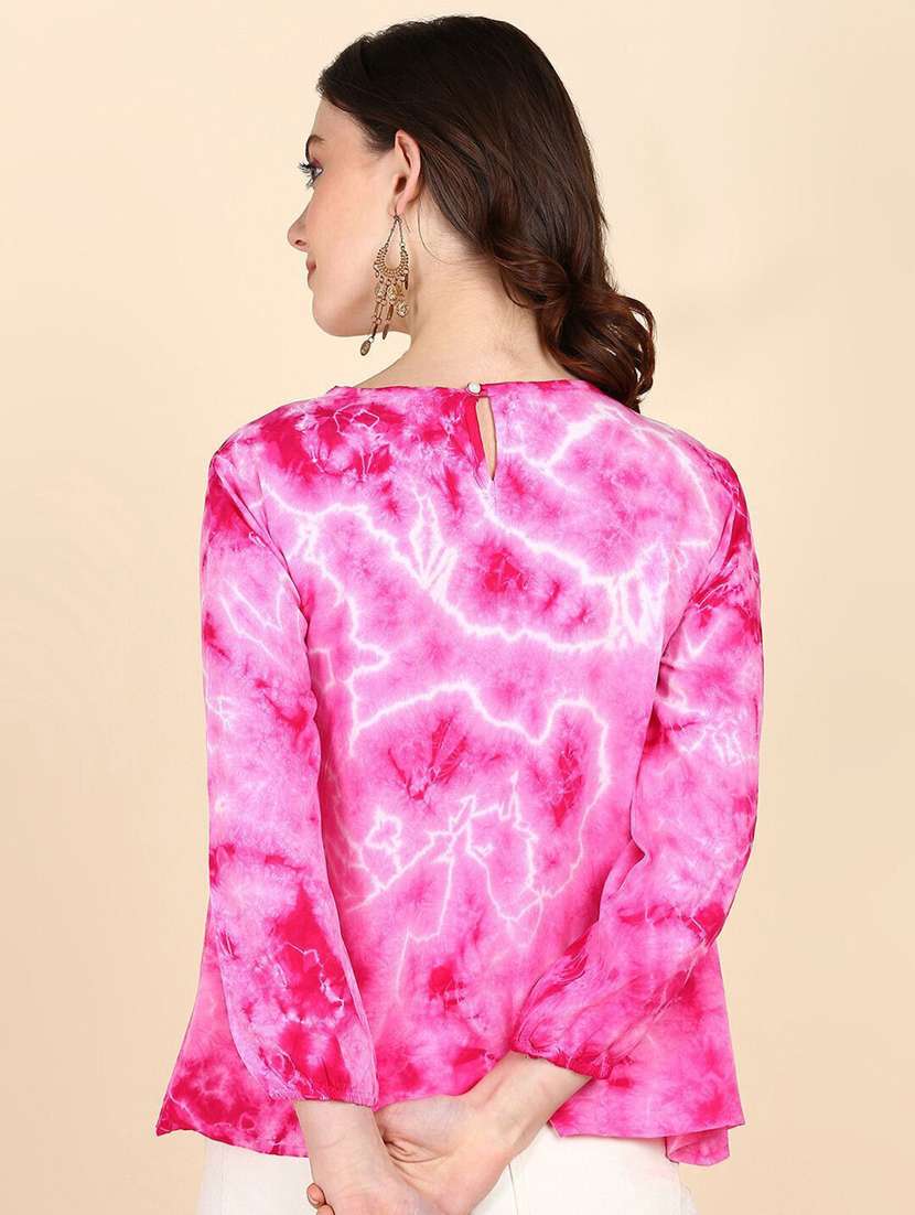 women tie and dyed bishop sleeve a-line top - 22407230 -  Standard Image - 2