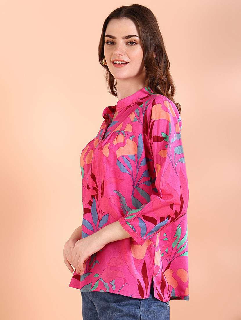 women printed bishop sleeve relaxed fit shirt - 22407259 -  Standard Image - 2