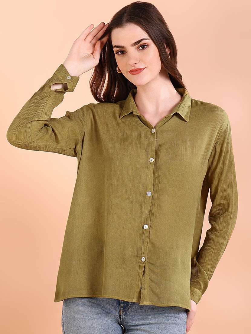 women solid collared long sleeve shirt