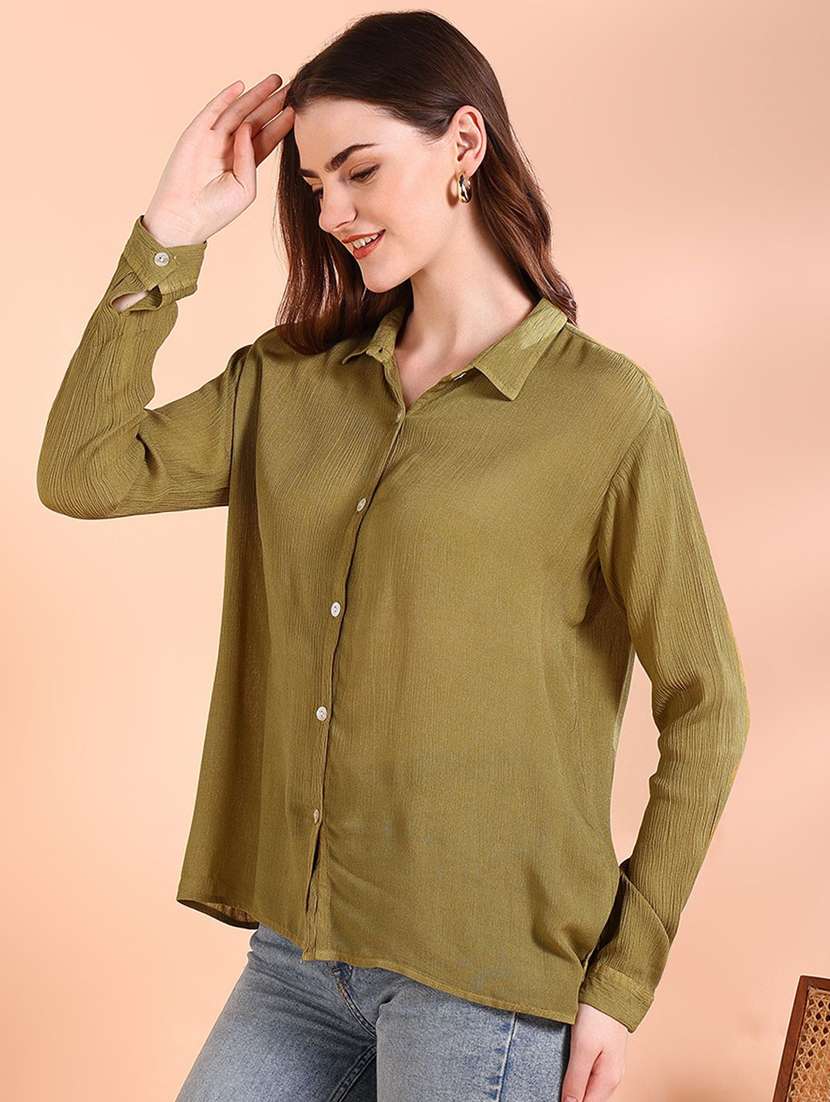 women solid collared long sleeve shirt - 22407310 -  Standard Image - 2
