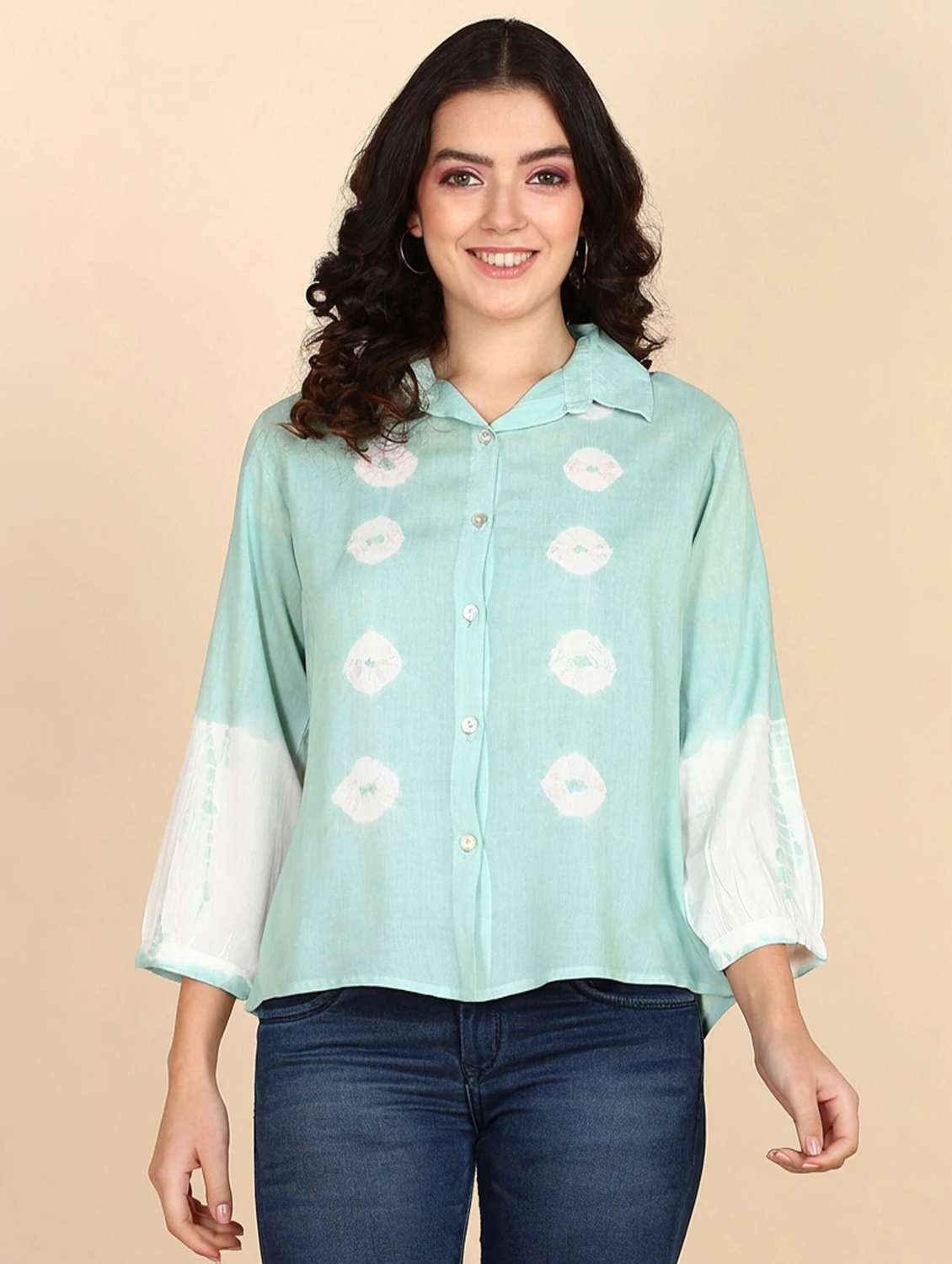 women tie and dyed collared long sleeve shirt
