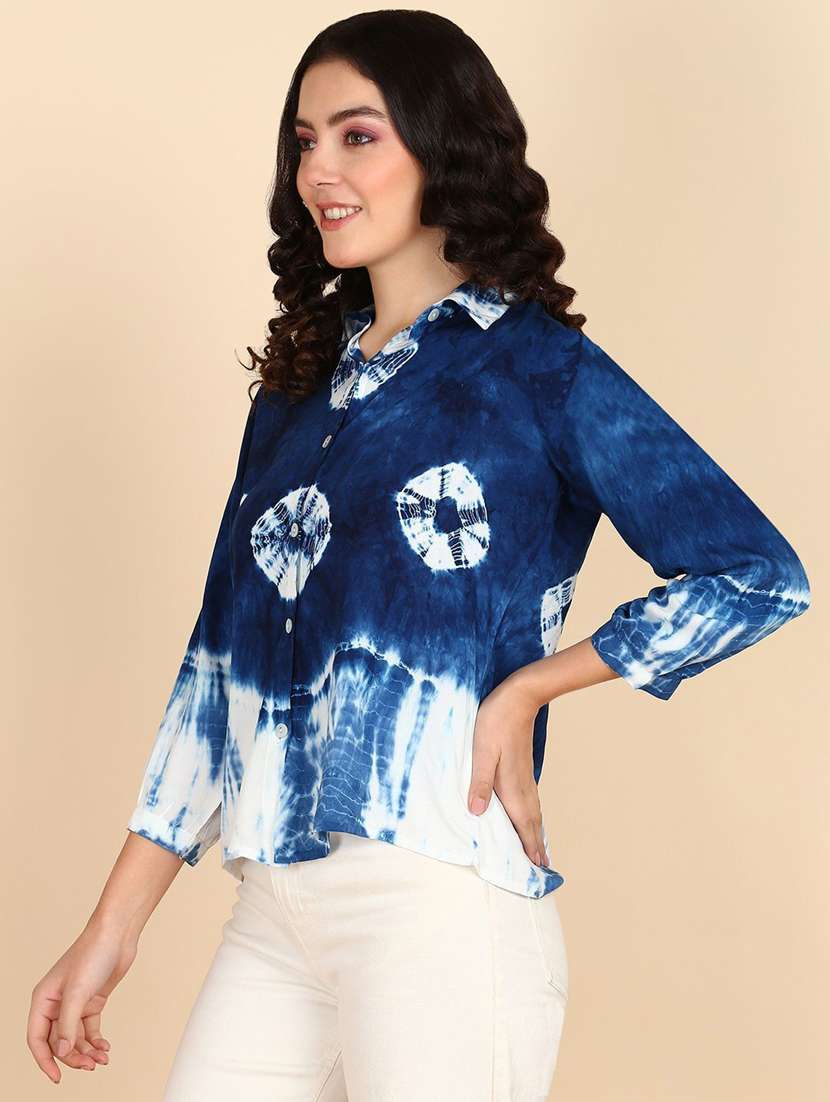 Women Tie And Dyed Collared Long Sleeve Shirt - 22407369 -  Standard Image - 2
