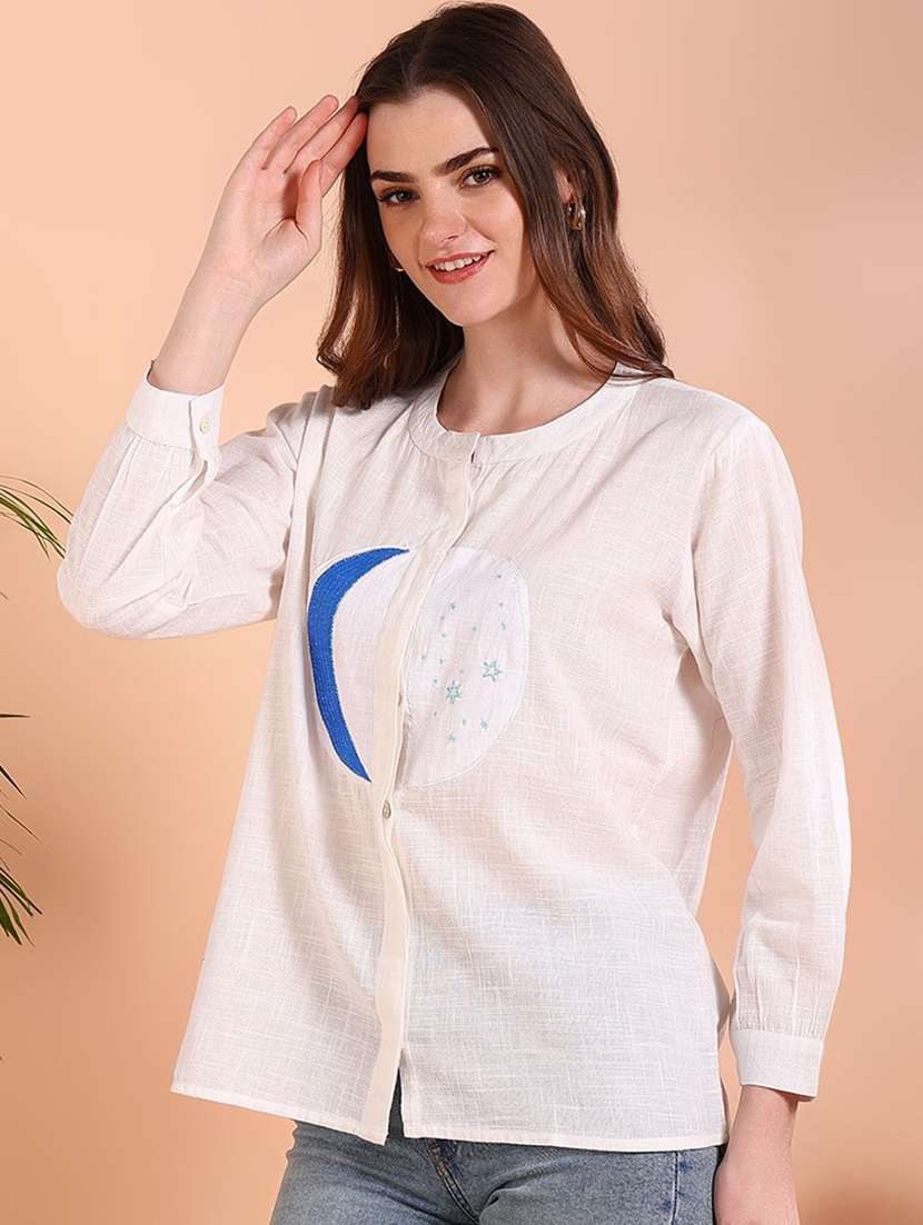 women solids white viscose regular shirt