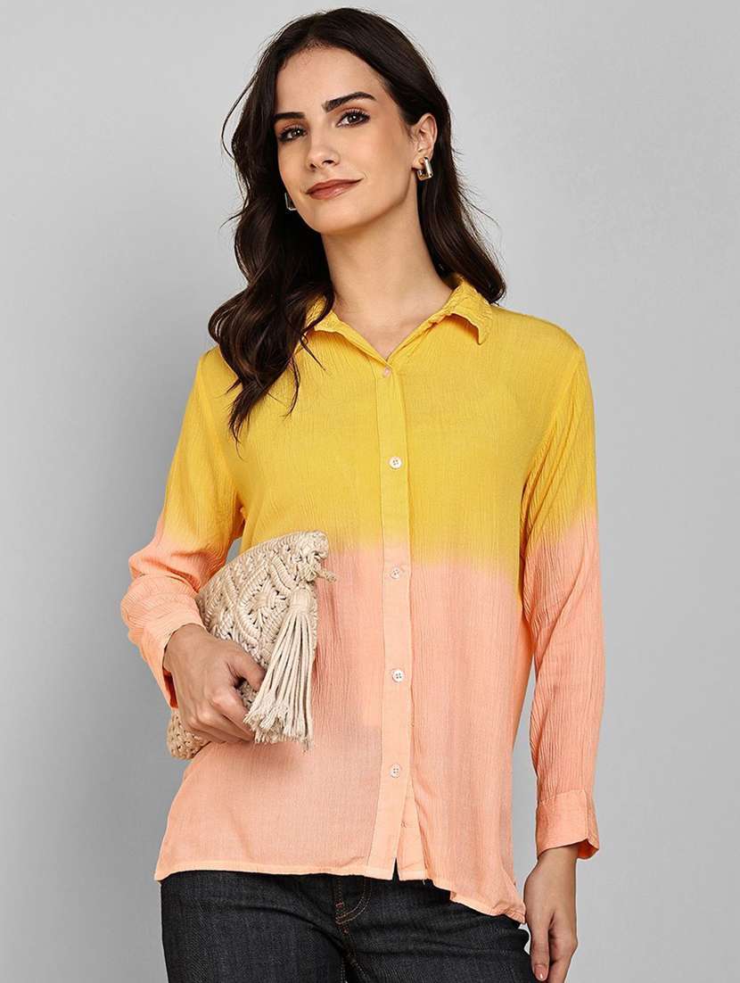 women tie and dyed collared long sleeve shirt