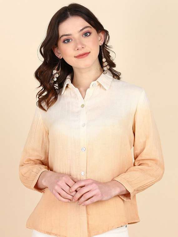 women ombre print collared long sleeve shirt