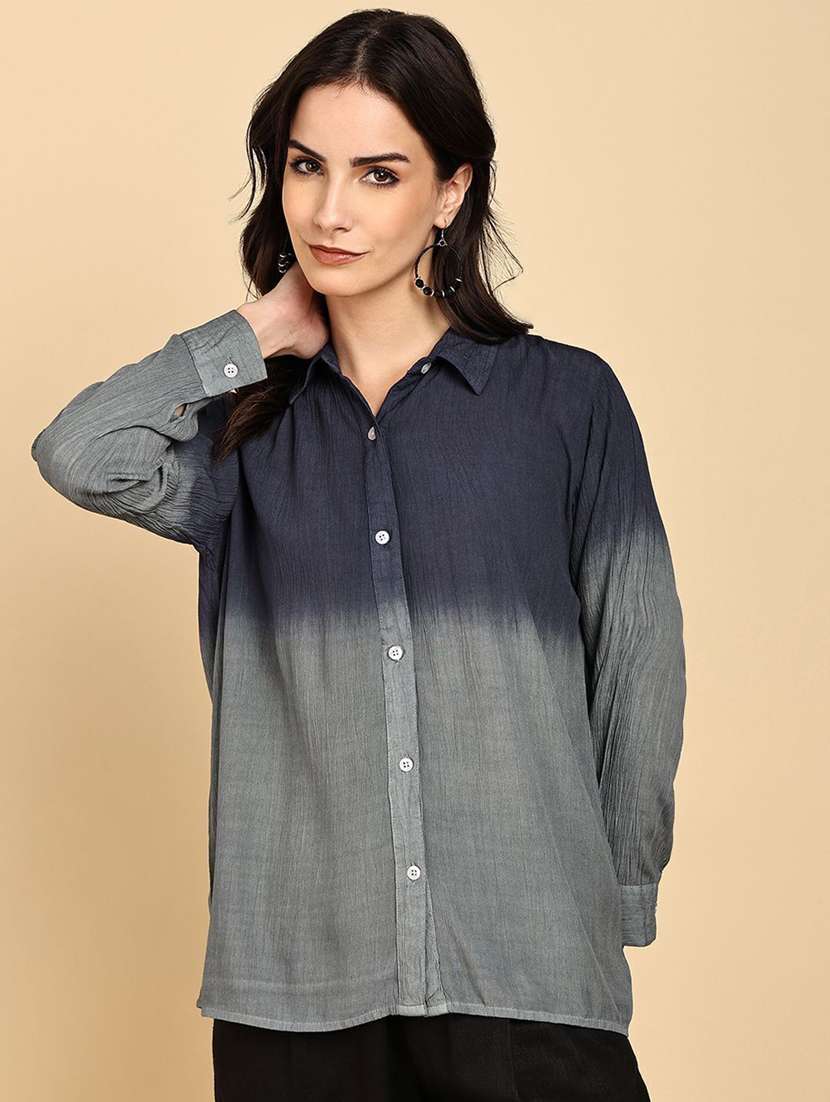 women ombre print collared long sleeve shirt - 22407436 -  Standard Image - 2