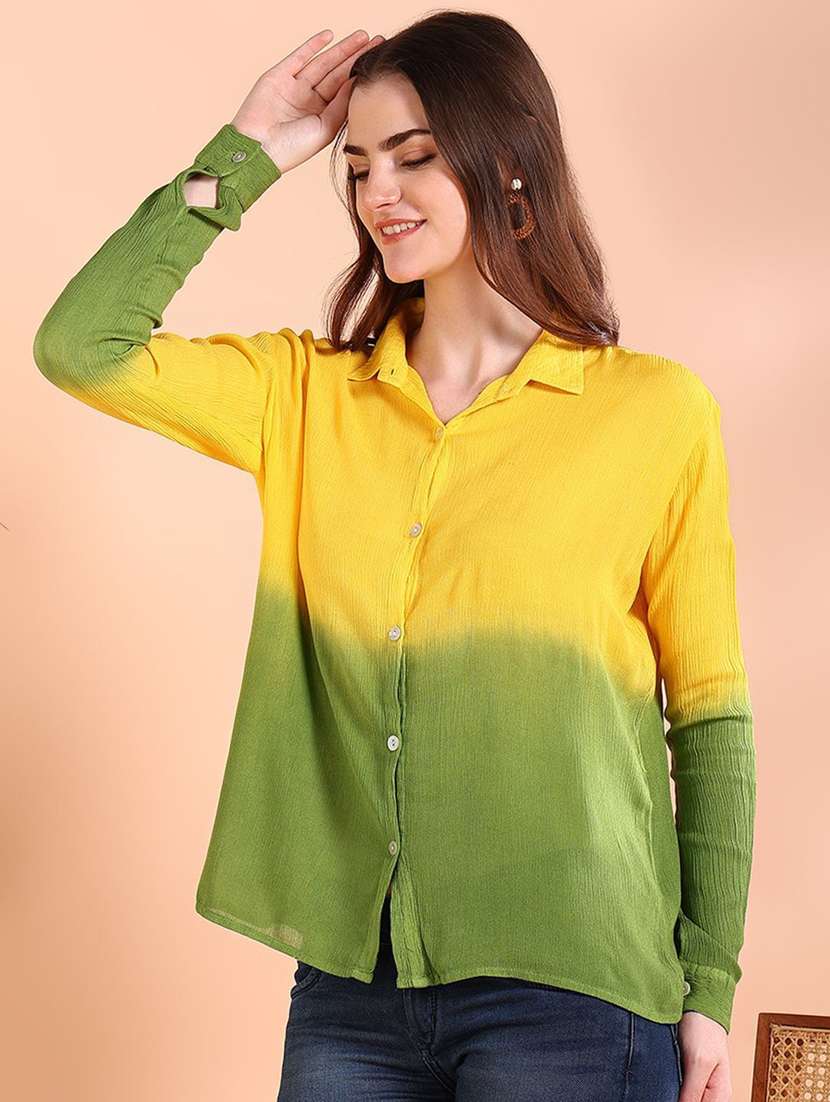 women tie and dyed collared long sleeve shirt
