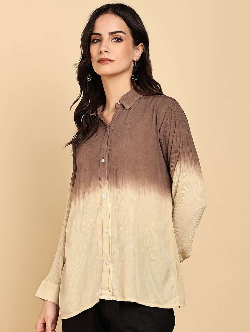 women ombre print collared long sleeve shirt - 22407453 -  Standard Image - 2