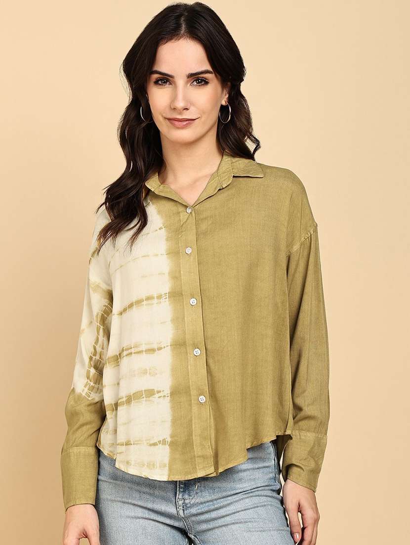 women tie and dyed collared long sleeve shirt
