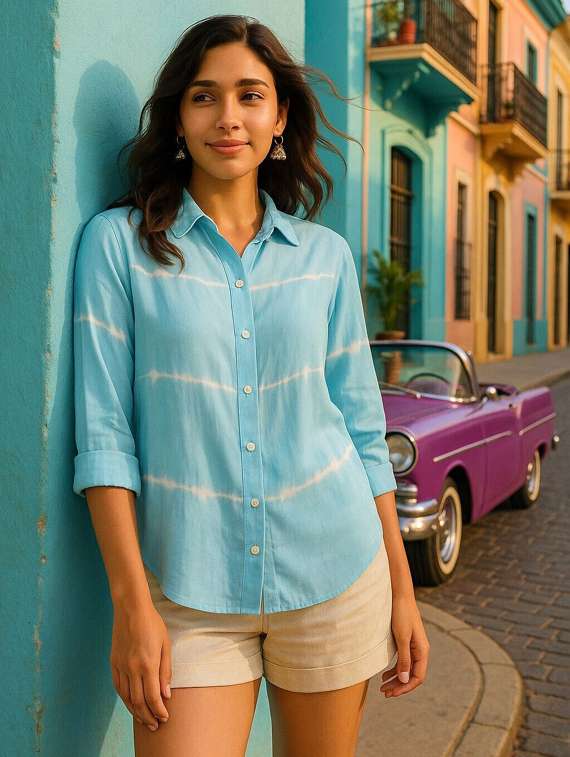 women tie and dyed collared long sleeve shirt - 22407519 -  Standard Image - 2