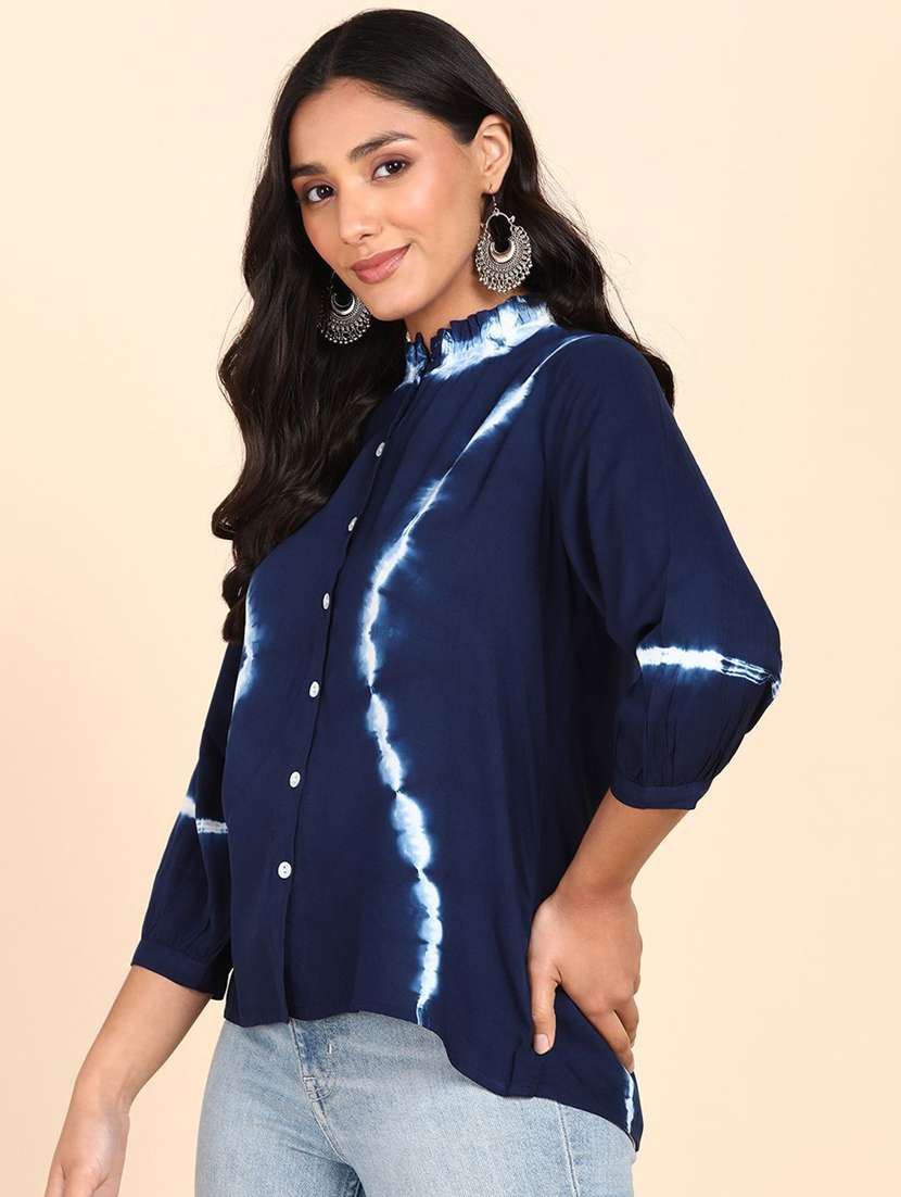 women self design blue viscose regular shirt - 22407546 -  Standard Image - 2