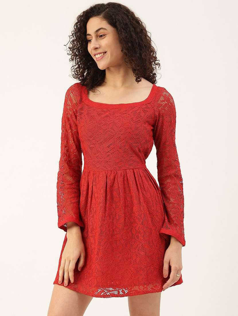 women red lace fit & flare dress - 22407561 -  Standard Image - 2