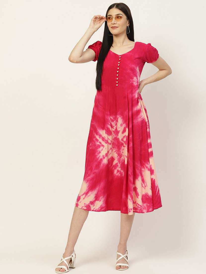 pink tie & dye a-line dress