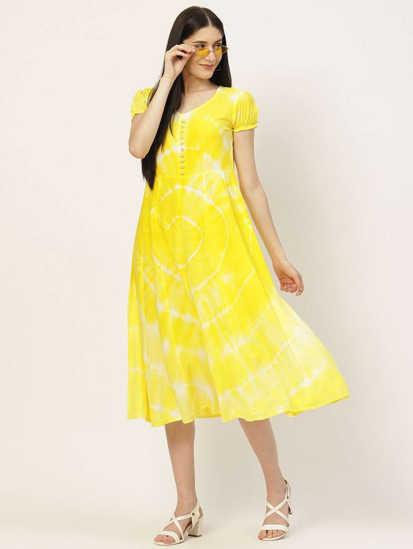 women yellow viscose a-line dress
