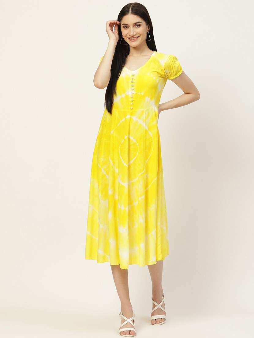 women yellow viscose a-line dress - 22407570 -  Standard Image - 2