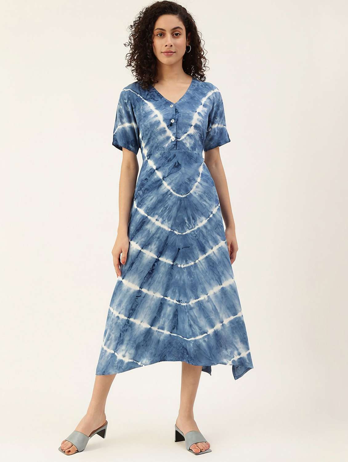 women blue viscose asymmetric dress