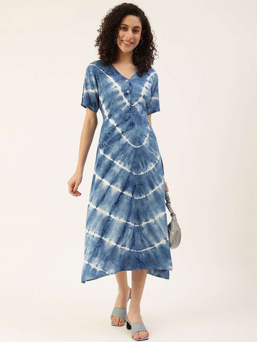 women blue viscose asymmetric dress - 22407571 -  Standard Image - 2