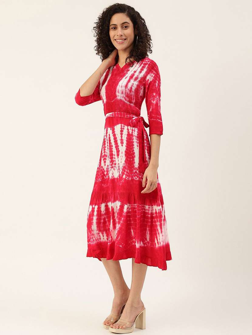 women tie & dye viscose tiered midi dress - 22407575 -  Standard Image - 2