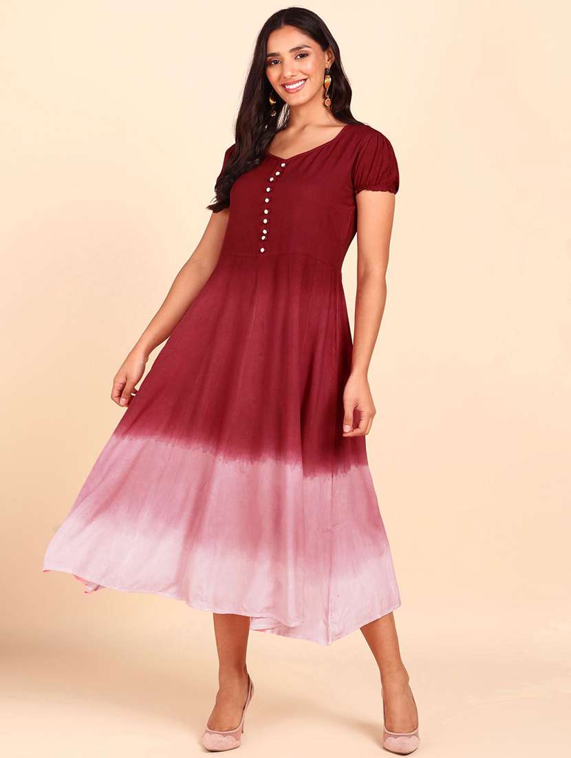 women tie & dye fit & flare viscose dress - 22407582 -  Standard Image - 2