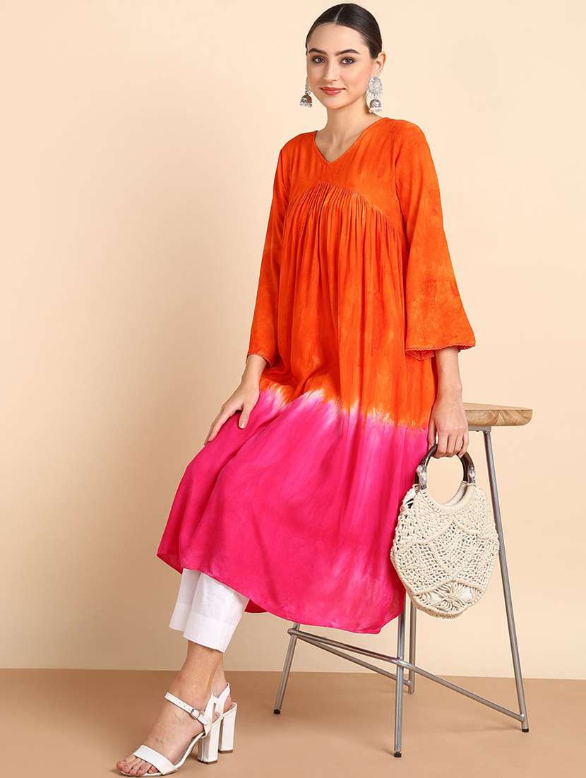 women tie & dye viscose fit & flare dress